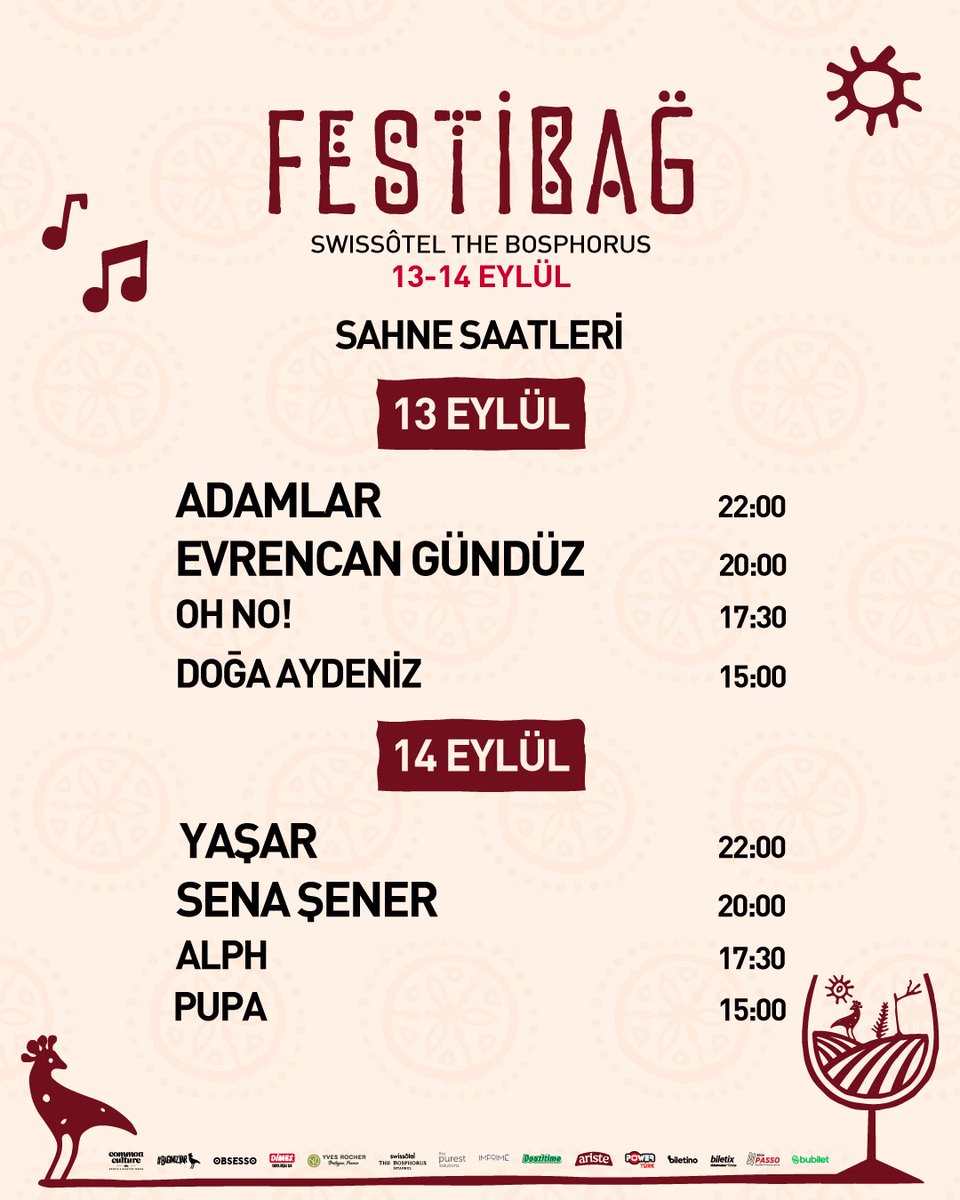 İşte sahne saatleri, Festibağ’a geri sayım başlasın! 🎶🍇

🎟️ Biletini henüz almadıysan: @biletino @biletix <a href="/bubilet/">bubilet.com</a> <a href="/passo/">passo</a>

#Festibağ #BağımızVar #BağımızdaFestivalVar