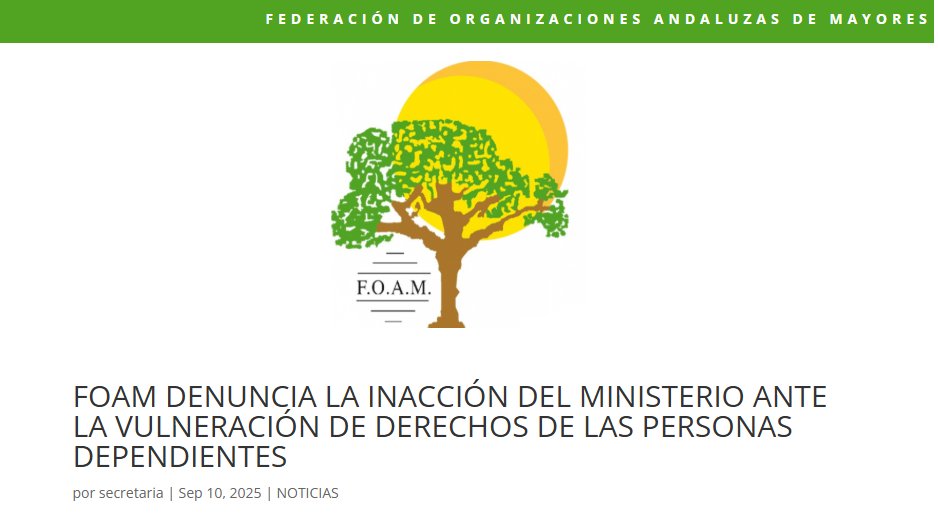 FOAM DENUNCIA LA INACCIÓN DEL MINISTERIO ANTE LA VULNERACIÓN DE DERECHOS DE LAS PERSONAS DEPENDIENTES
foam.es/foam-denuncia-…