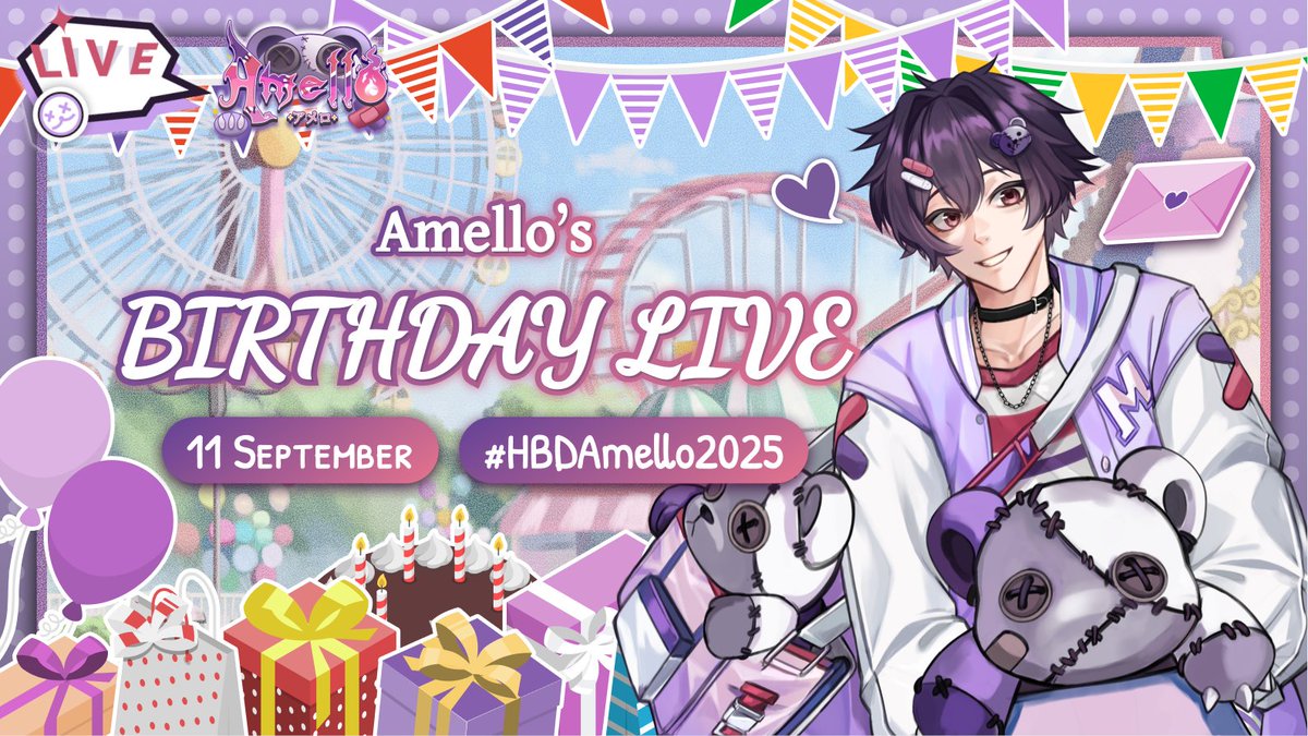 ปีนี้ผม 18 แล้วค้าบ~ 💜🧸✨

【🎂 Birth Day Live】วันของความน่ารักสีม่วง #HBDAmello2025
 
[ 20.30 น. 11/9]
🔴youtube.com/live/YtyIztXpk…
🟣twitch.tv/amello_channel

อวยพรได้ที่: forms.gle/D4f2iZDtm5qBUz…

#AmelloLive