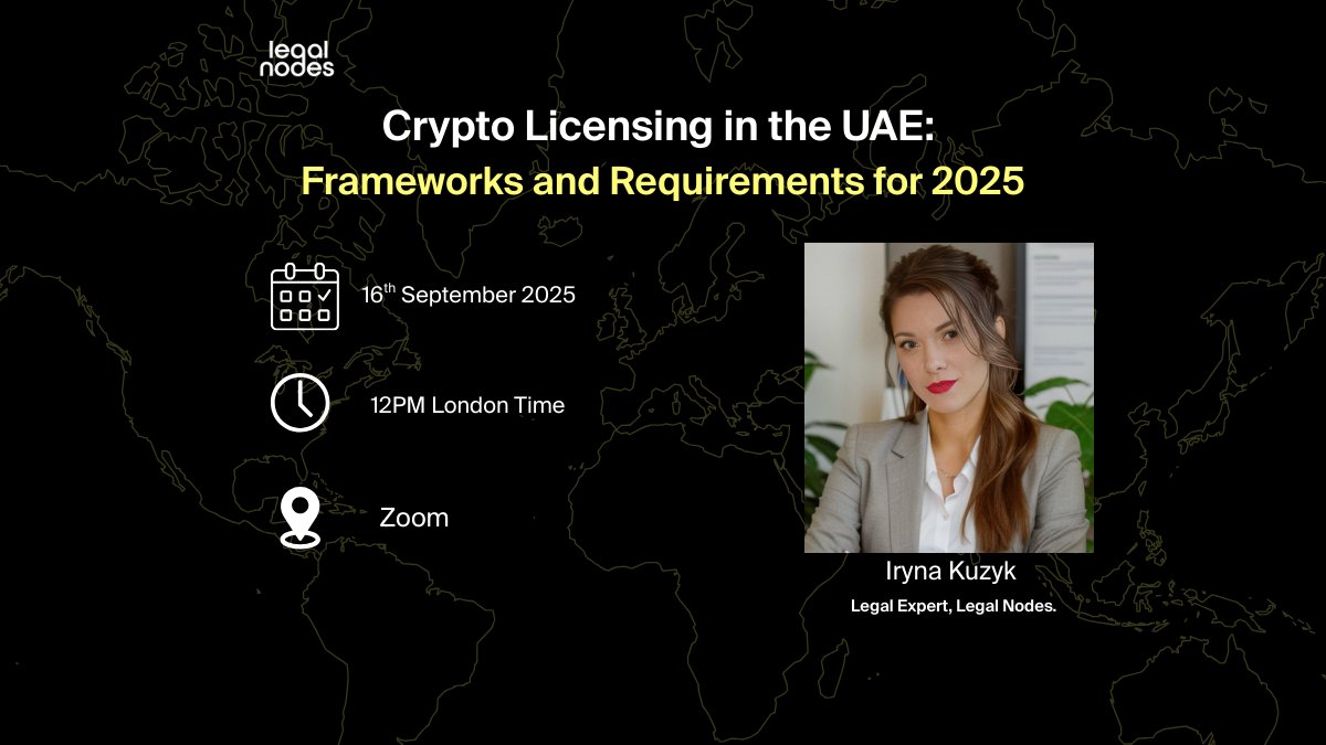 The UAE is shaping the future of crypto regulation and if you operate in #Web3 then this should be of interest to you.

Join our webinar on the 16th and gain clarity on VARA, DFSA, and FSRA requirements for 2025.

Register here: zoom.us/webinar/regist…

#Web3 #UAE  #Crypto