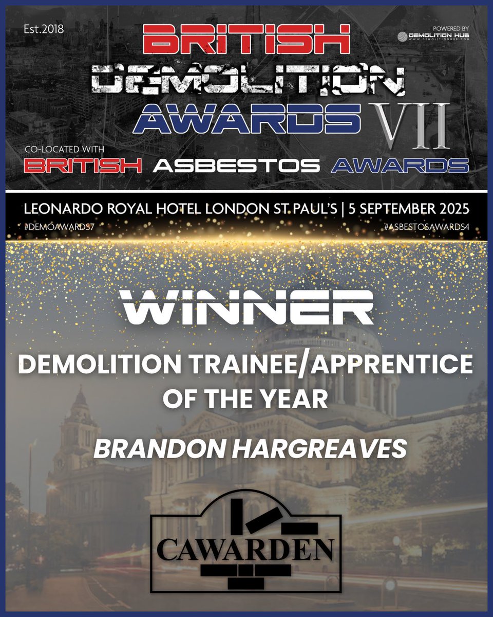 BritDemoAwards's tweet image. WINNERS 🤩

Environmental Innovation of the Year – Windsor Waste Management Ltd

Demolition Trainee/Apprentice of the Year – Brandon Hargreaves from Cawarden 

Demolition Supplier of the Year – HSP Site Supplies

Demolition Contractor of the Year – Brown &amp;amp; Mason

#demoawards7