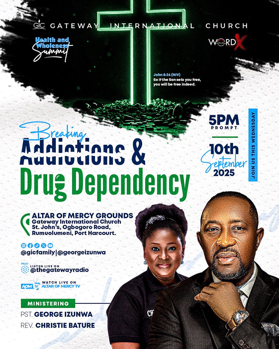 Nothing limits believers and people from living up to their full potentials like addiction. Join us today as we unpack the topic “Breaking Addictions &amp; Drug Dependency”. We will be blessed by the ministry of Reverend Christie Bature.

Jesus Exceeds Expectations!
Kindly Retweet
