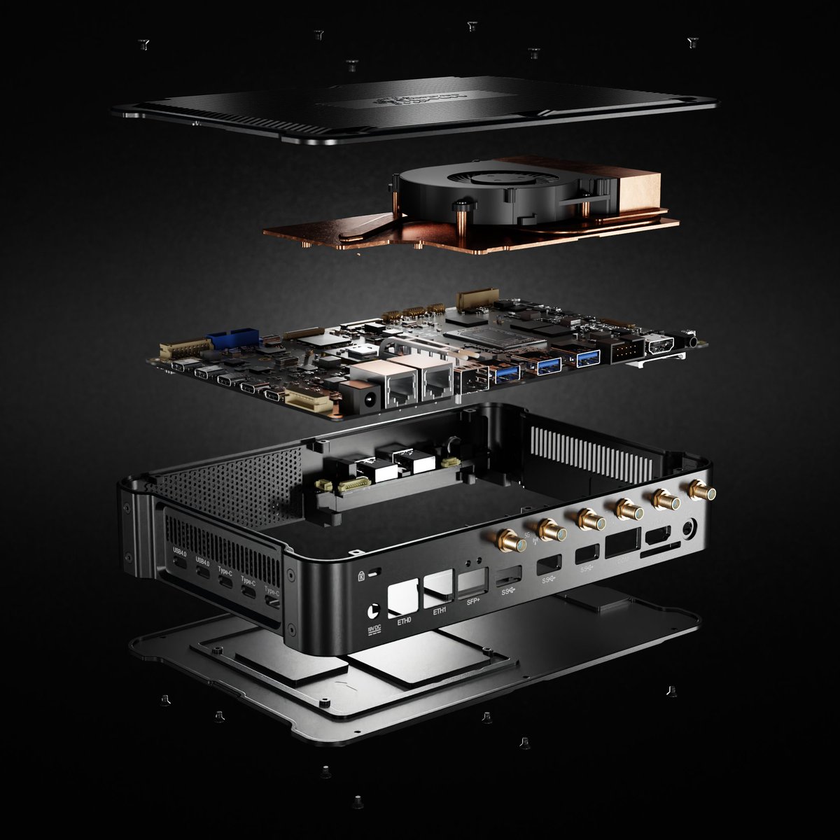 Aaronia_AG's tweet image. Aaronia Mini PC A1 at a Glance😎
#AMD Ryzen 7 8845HS with 64GB @7200MHz 15xUSB (5x15W PD) 6xM.2 2x2,5G &amp;amp; SFP+ 10G Ethernet SATA, HDMI, LCD, RS232, UART, SD, SIM.
Latest #Bluetooth, #LORA, #WiFi7, #5G
#Aaronia #Tech #PC #NUC #Embedded