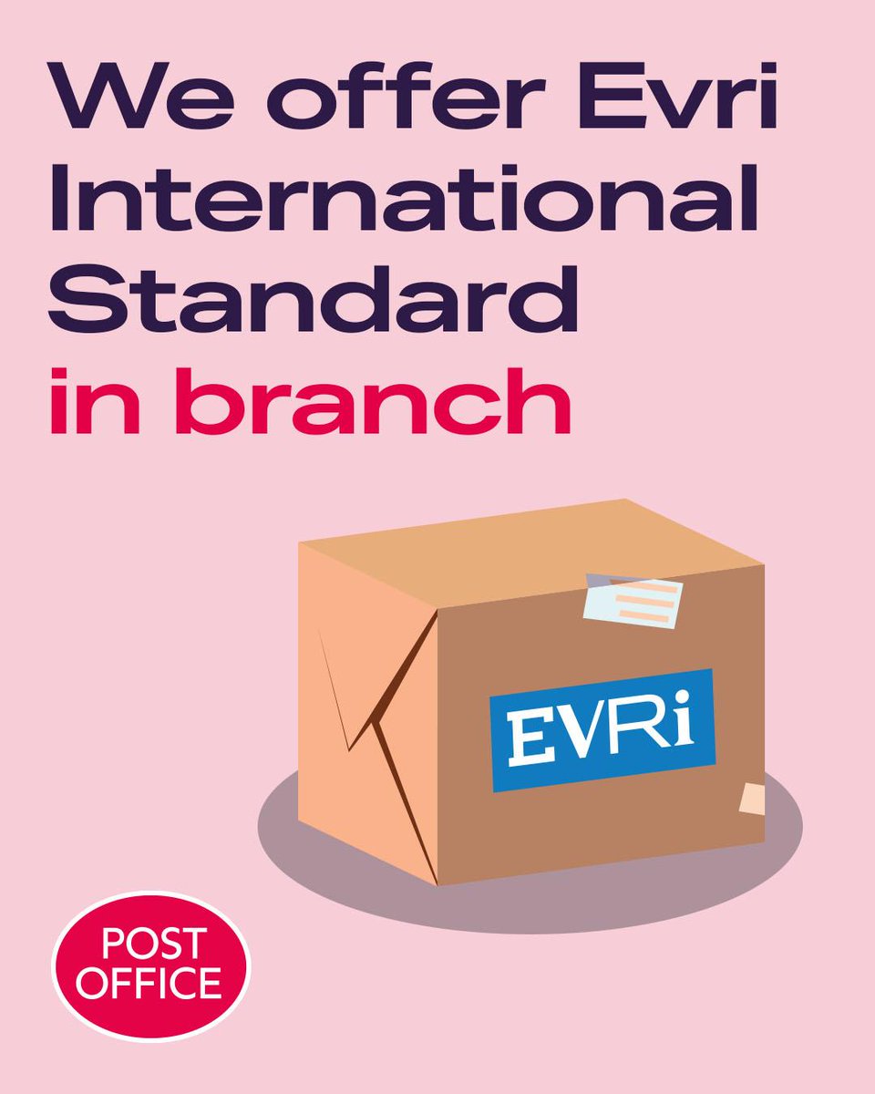 ManorWayPO's tweet photo. Sending parcels worldwide made easy!

With Evri International Standard, you can send items to over 200 countries with no customs paperwork required.

Visit us and send your parcel today! https://t.co/Jf4g93z7dR