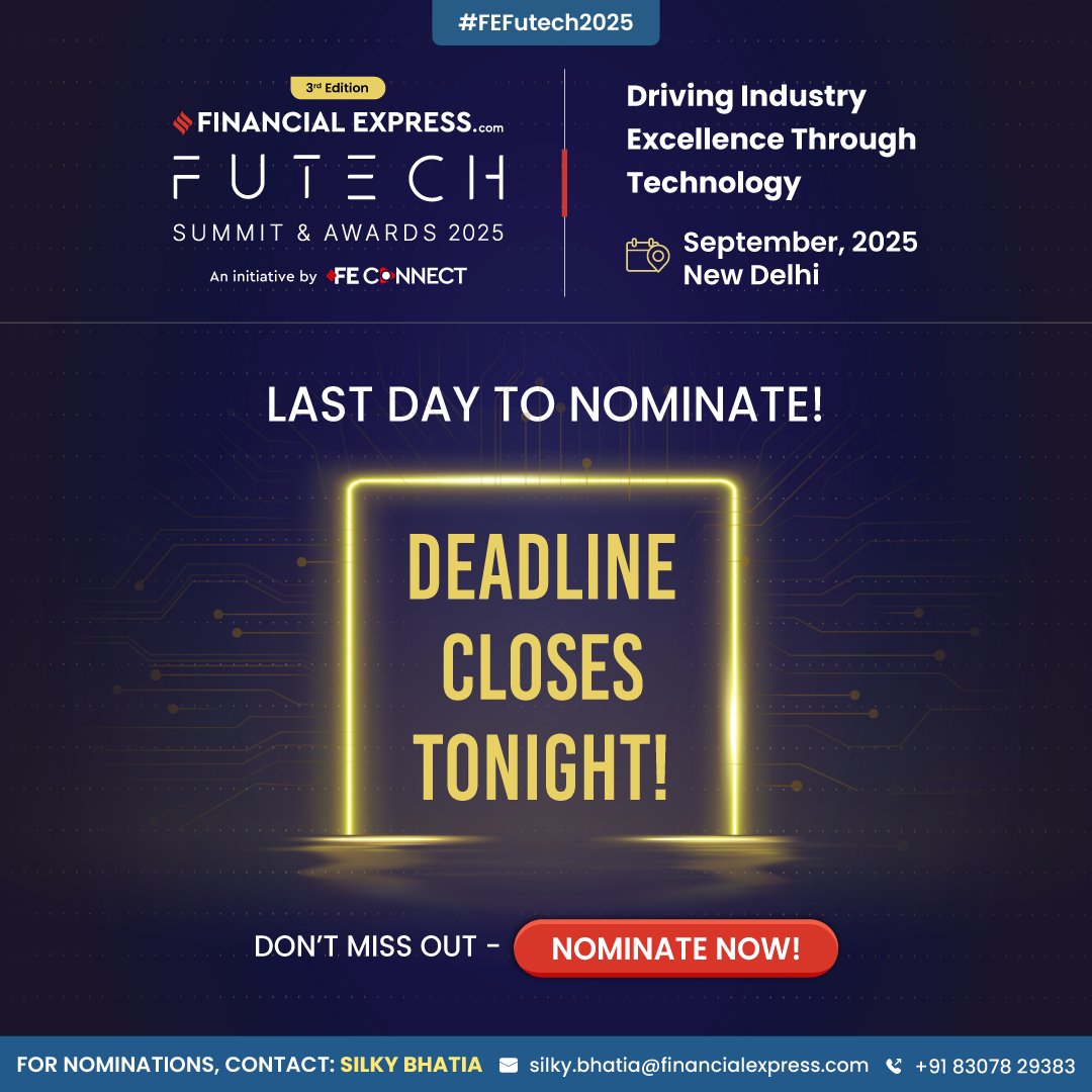 FE_Connect's tweet image. Last chance to nominate for FE FuTech Awards 2025 - honoring innovation, impact &amp;amp; leadership in tech T

September 2025 | New Delhi 
Nominate today: shorturl.at/HgYNP

 #FEFuTech2025 #FEFutechAwards2025 #FEConnect #FutechAwards #TechnologyLeadership