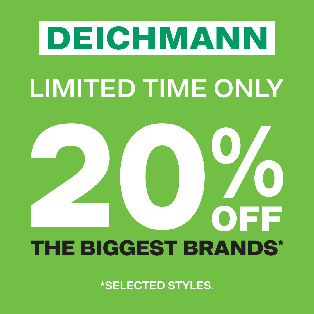 Step up your style this season with 20%  off the biggest brands at DEICHMANN.  From adidas classics to Skechers comfort  and Puma favourites, all at unbeatable  prices. Shop and save now in-store and  online! Offer ends 5th October.