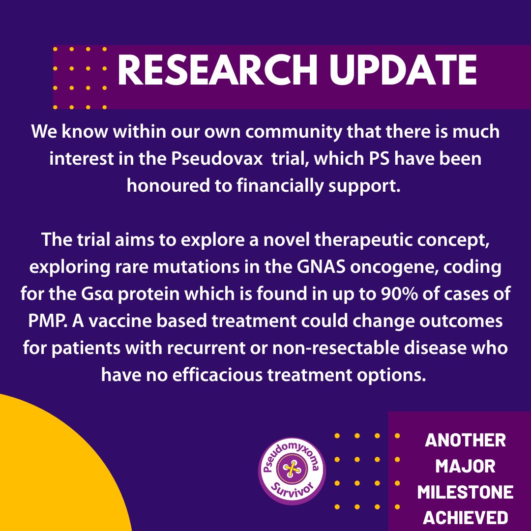 PMPSurvivor's tweet image. This is a major step forward in the long journey towards new treatment possibilities for PMP. 🤞

#Pseudovax #PMPAwareness #AppendixCancer #PseudomyxomaSurvivor #ResearchMatters #ClinicalTrials #HopeThroughResearch