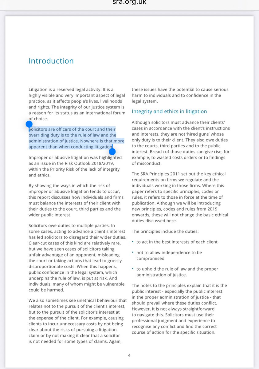 By contrast a reminder from the solicitors regulatory body, the SRA, that, according to them (and from memory my swearing in ceremony way back when) that “solicitors are officers of the court” (at least in relation to litigation.)

sra.org.uk/globalassets/d…
