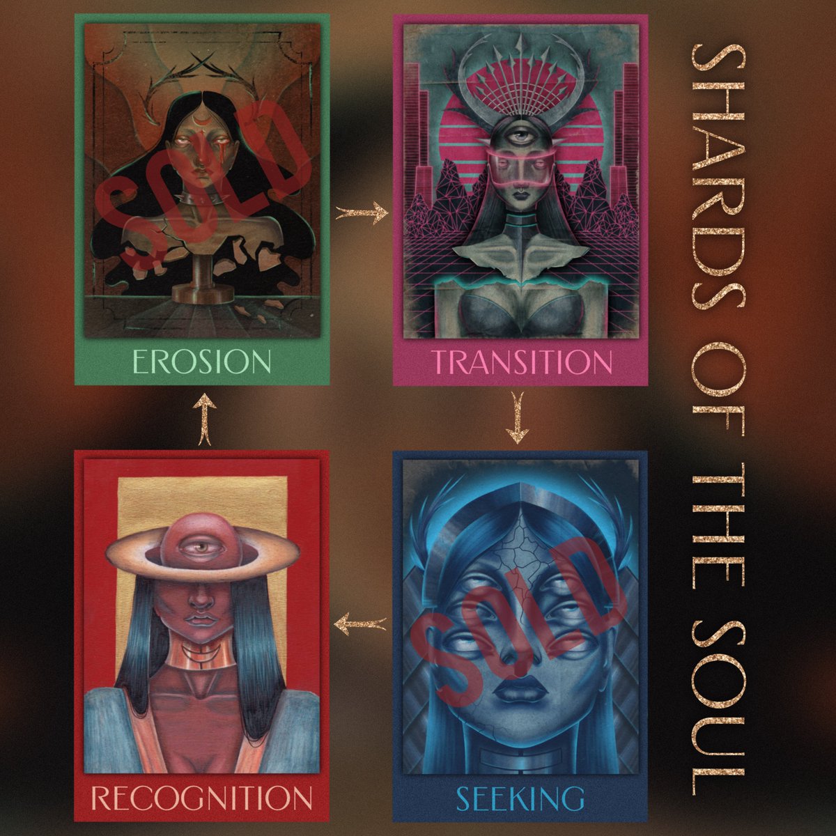 𝚂𝙷𝙰𝚁𝙳𝚂 𝙾𝙵 𝚃𝙷𝙴 𝚂𝙾𝚄𝙻 

From the ruins of the old self, through dissonance and doubt, to the moment of recognition. 

Four works. Four stages.
Floor price 222xtz

🔗objkt.com/collections/KT…