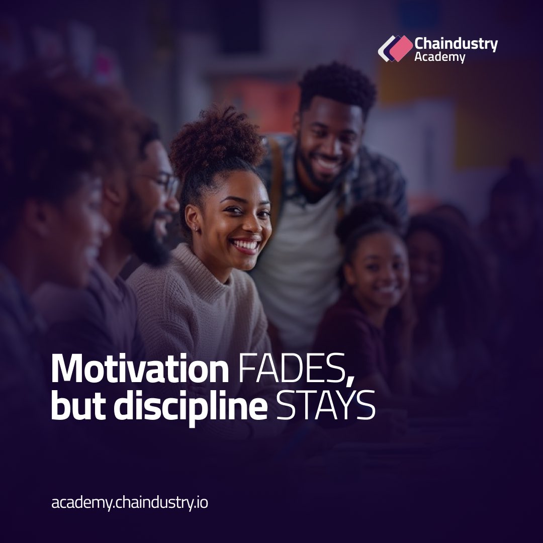 ChaindustryACD's tweet image. Yes! Motivation fades, but discipline stays.

At Chaindustry Academy, it’s not about waiting to “feel ready”, it’s more about showing up daily, learning, and staying disciplined to keep practicing what you have learnt. 

That’s how learning turns into success. 💡