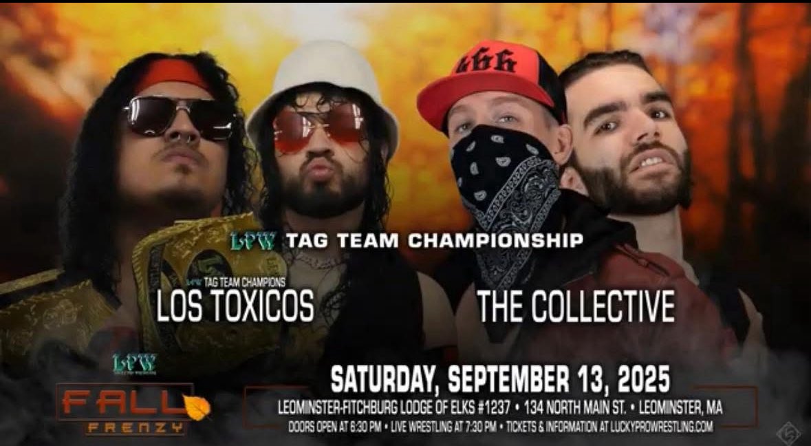 LPW returns to the Elks Lodge in Leominster MA this Saturday.  Online tickets are available until tomorrow night at 9 PM.  Great night of professional wrestling for the entire family with the top stars of the northeast.  Get your tickets luckyprowrestling.com.