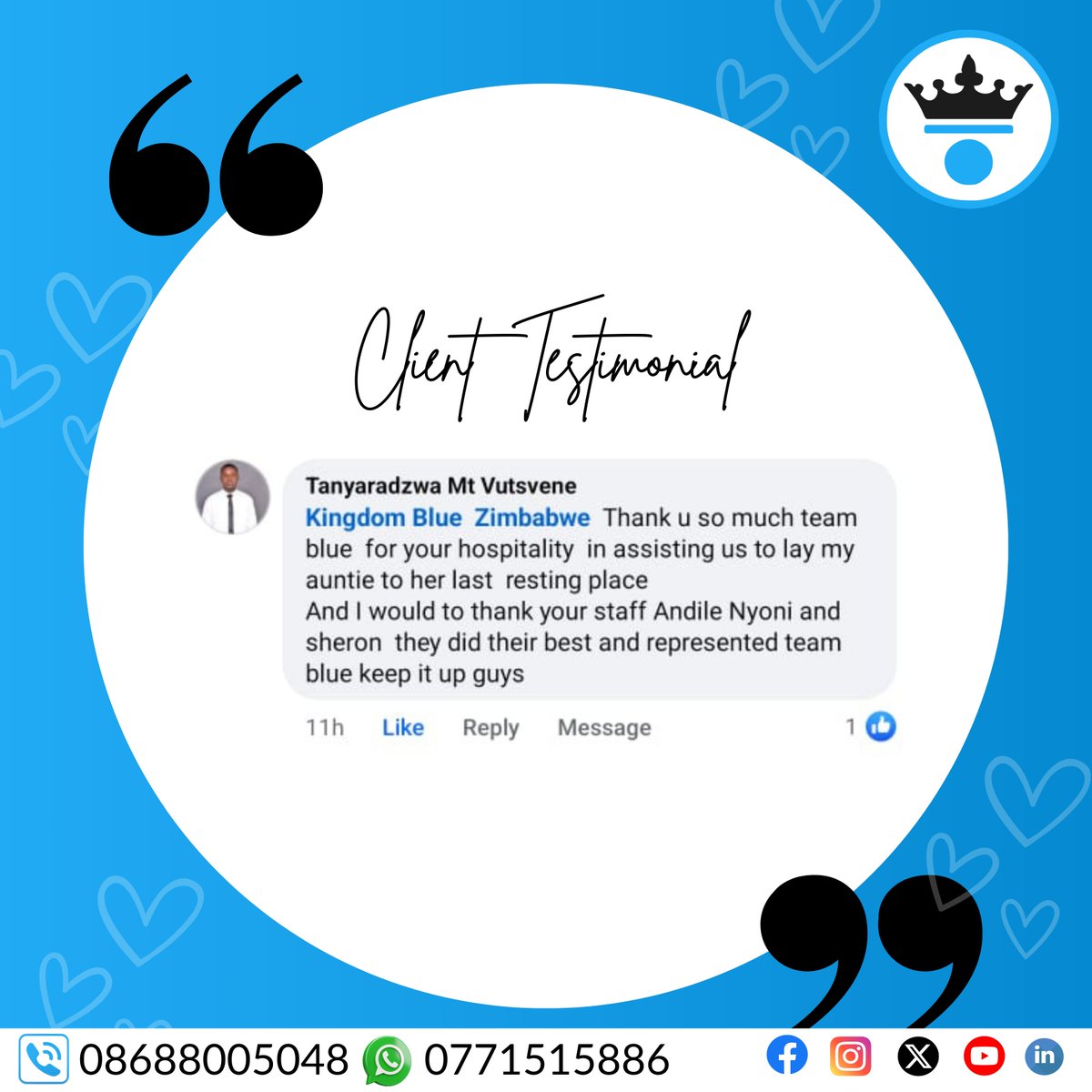 Nothing feels better than when customers appreciate us!. We are bursting with pride for our staff, Andile Nyoni and Sheron, who went above and beyond

Sign up today
lnkd.in/eHmEa6_T
Click the link below for inquiries!
wa.me/263771515886