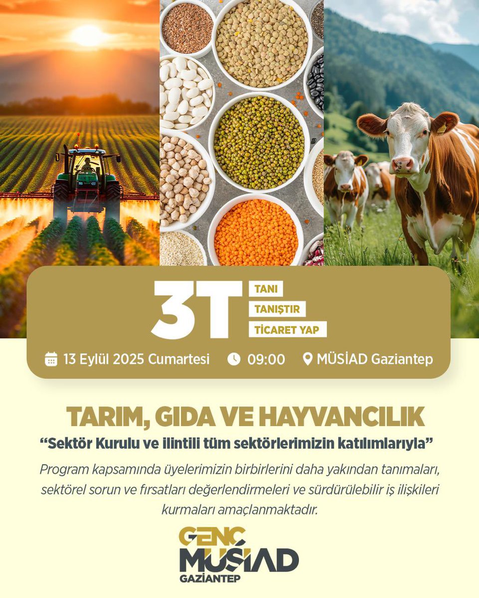 📣 3T: Tanı – Tanıştır – Ticaret Yap Programı

🤝 Sektörler arası iletişimi güçlendirmek, iş birliklerini artırmak ve yeni ticari fırsatlar oluşturmak için bir araya geliyoruz!

📅 13 Eylül Cumartesi
⏰ 09.00
📍 MÜSİAD Gaziantep Şube Binası

<a href="/gencmusiad/">Genç MÜSİAD</a>