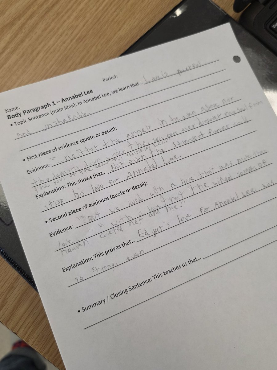 MsMcCracken1's tweet image. Yesterday, students in Mr. Pittman&apos;s and Mr. Mert&apos;s classes were working on a written response to Annabel Lee by Edgar Allan Poe. #RusheNation #SoaringtoExtraordinary #RavensFueltheFire @rushemiddle