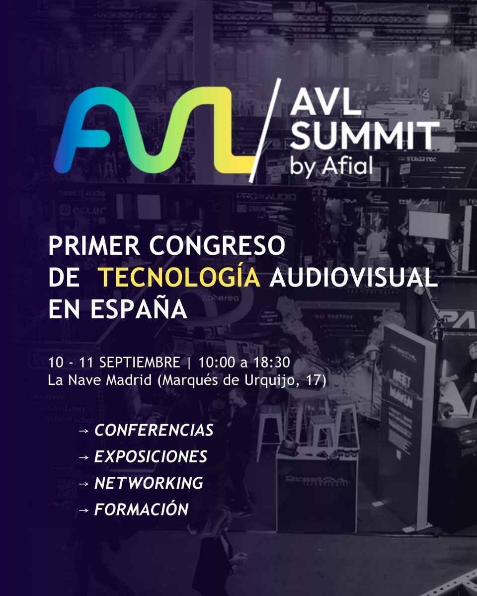 ¡Hoy comienza 𝗔𝗩𝗟 𝗦𝗨𝗠𝗠𝗜𝗧!

La Nave Madrid acoge el primer congreso de tecnología audiovisual en España durante los días 10 y 11 de septiembre.

📅 10 y 11 de septiembre
📍 La Nave – Madrid

Más info. 👉 avlsummit.com
