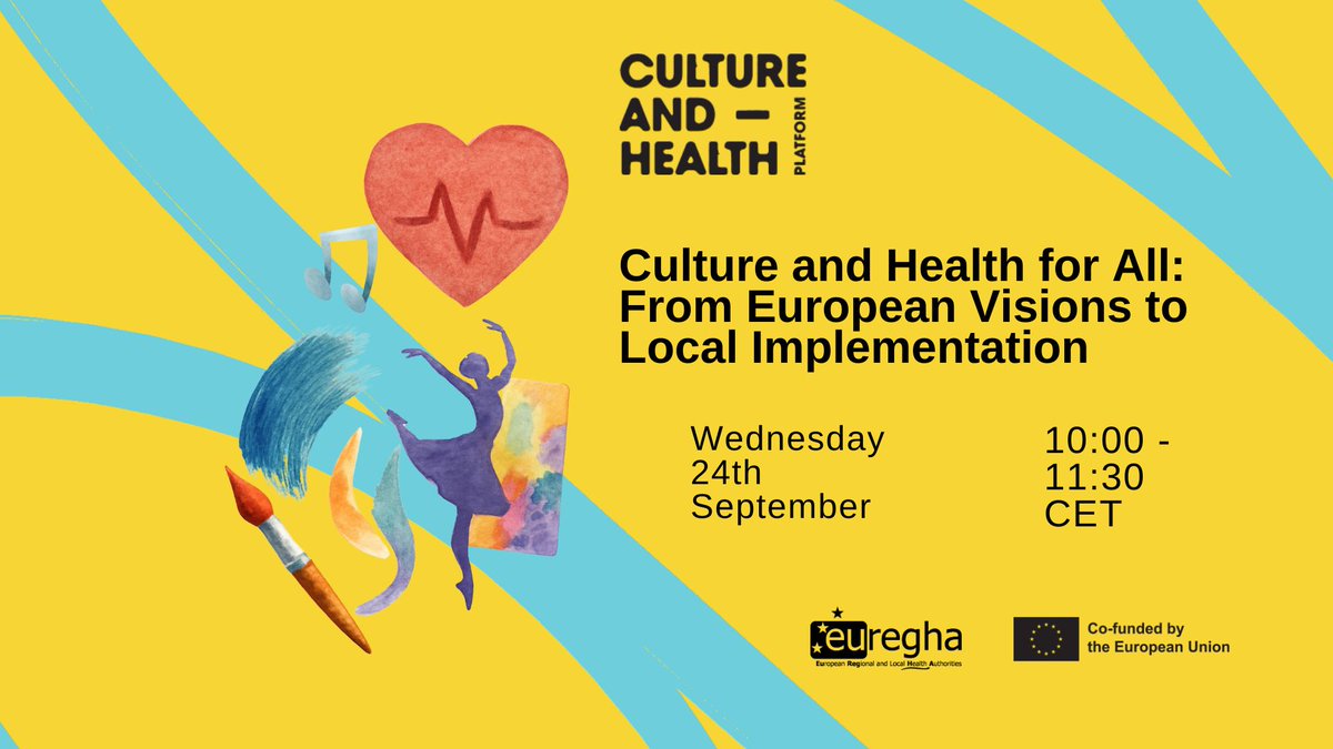 🌍🎨 How can culture support mental health and strengthen health systems?

Join EUREGHA &amp; the Culture and Health Platform for an online roundtable with regional &amp; local actors across Europe.

📅 24 Sept | 10:00–11:30 CET
🔗 Register: lnkd.in/dy7qP44T