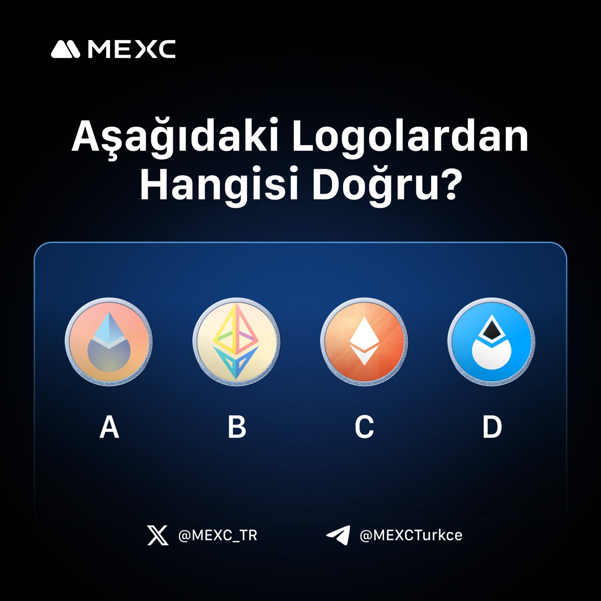 🎉Eğlenerek Kazanacağınız, 'Doğru Logoyu Bul' Etkinliği ile Karşınızdayız! 

🤑 Dikkatli Bakışlarınız Sayesinde Tam 200 $USDT'den Bonus Payınızı Kazanmaya Hazır mısınız?

📝Doğru cevabı #MEXC etiketi ile yorumlara yazarak 200 $USDT'den payını kazanacak 10 kişiden biri