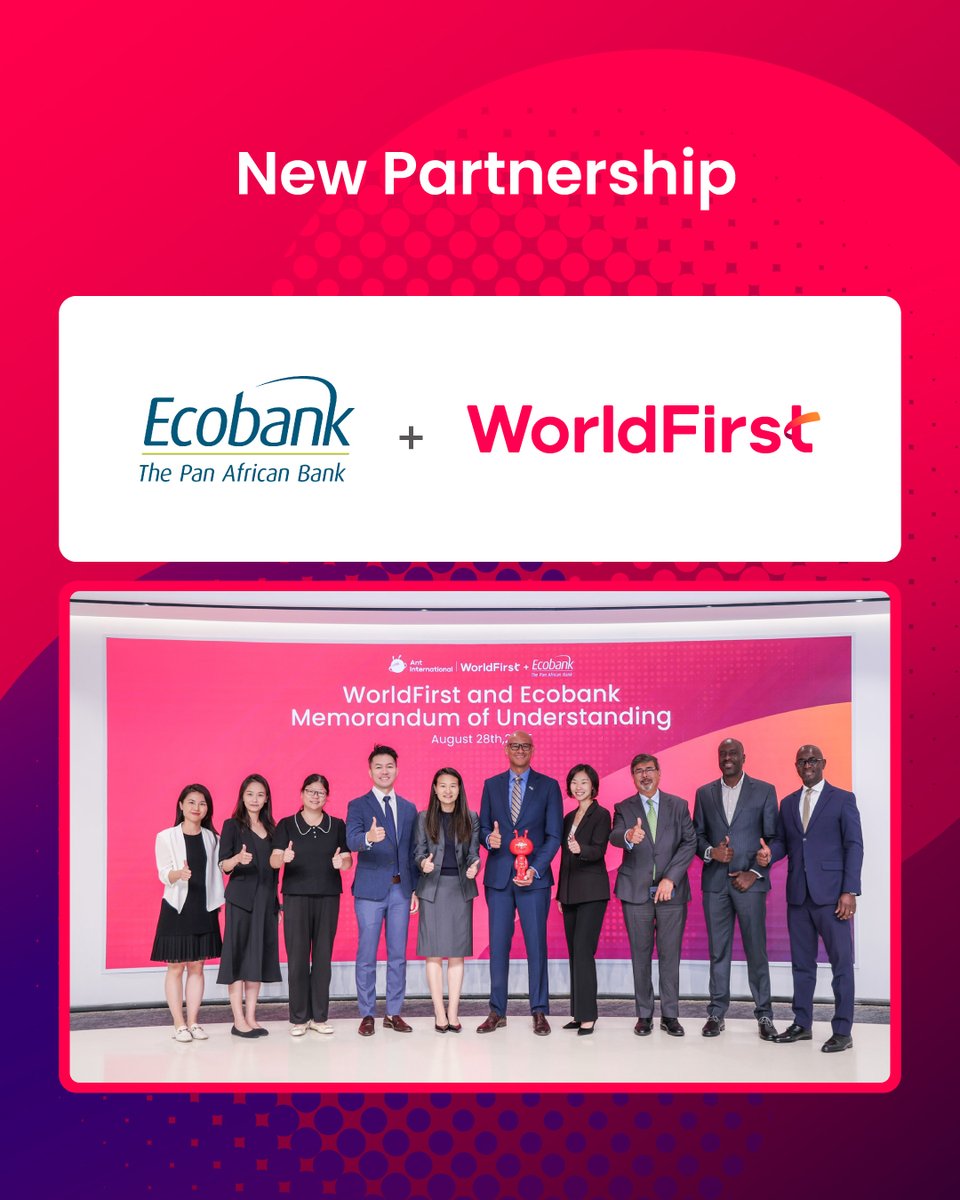 WorldFirst x Ecobank Partnership: A new commitment to reduce trade barriers for SMEs across Africa and beyond.

#WorldFirst #Ecobank #AfricaTrade