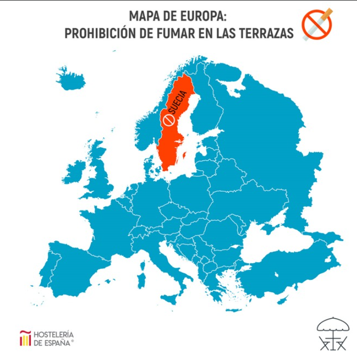 Hostelería de España <a href="/CEHEhosteleria/">Hostelería de España</a>  califica de desproporcionada la prohibición de fumar en terrazas
  
España se convertiría en una excepción dentro de Europa, donde solo Suecia mantiene una prohibición total similar.