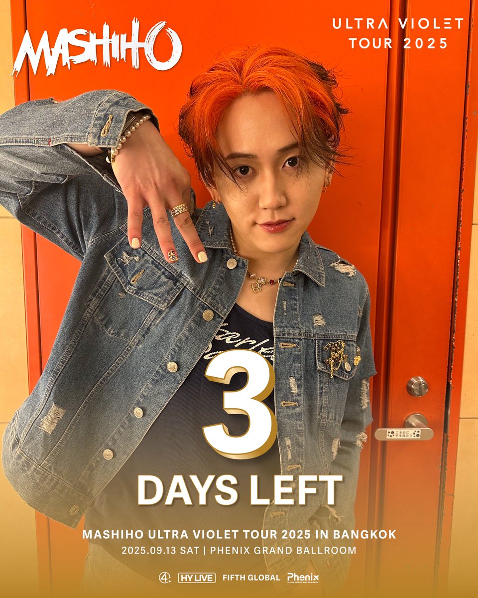 Fifth_global's tweet photo. ⏳ นับถอยหลังเริ่มแล้วอีก 3 วันเท่านั้น! ใครพร้อมแล้วบ้าง?! 🎤💫 เตรียมเสียงกรี๊ดไว้ให้พร้อม มาชิโฮะกำลังจะมา! 

🗓 วันเสาร์ที่ 13 กันยายน 2568 เวลา 18.00 น. เป็นต้นไป
📍 Phenix Grand Ballroom, Bangkok

⏳ The countdown has begun - just 3 days to go! Who’s ready?! 🎤💫 Get your screams ready, Mashiho is coming!"

🗓 September 13, 2025
📍 Phenix Grand Ballroom, Bangkok

⏳ カウントダウン開始！コンサートまで遂にあと3日！ みなさん準備はできていますか？！ 🎤💫
叫ぶ準備をしておいてください！MASHIHOがやって来ます！

🗓 2025年9月13日
📍 Phenix Grand Ballroom, Bangkok

#ULTRAVIOLETTOUR2025INBKK #MASHIHO #マシホ #MASHIHO_clovers 
#MASHIHOINBKK #clovers #มาชิโฮะ #UVツアー 
#HYLIVE #FifthGlobal