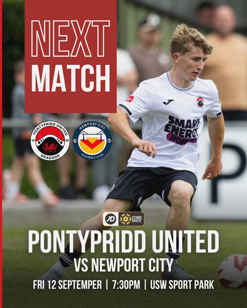 𝐍𝐄𝐗𝐓 𝐔𝐏 🔜

Pontypridd United 🆚 <a href="/NewportCity_FC/">Newport City FC</a>
 
📅 Friday 12th September
⏰ 7:30PM
🏟 USW Sport Park
📍 CF37 5UP

Last weekend showed what we are capable off - let's do it again this Friday! C'mon boys! 💪

Tickets:  buff.ly/aYltQrS

#OneClub #WeAreUnited