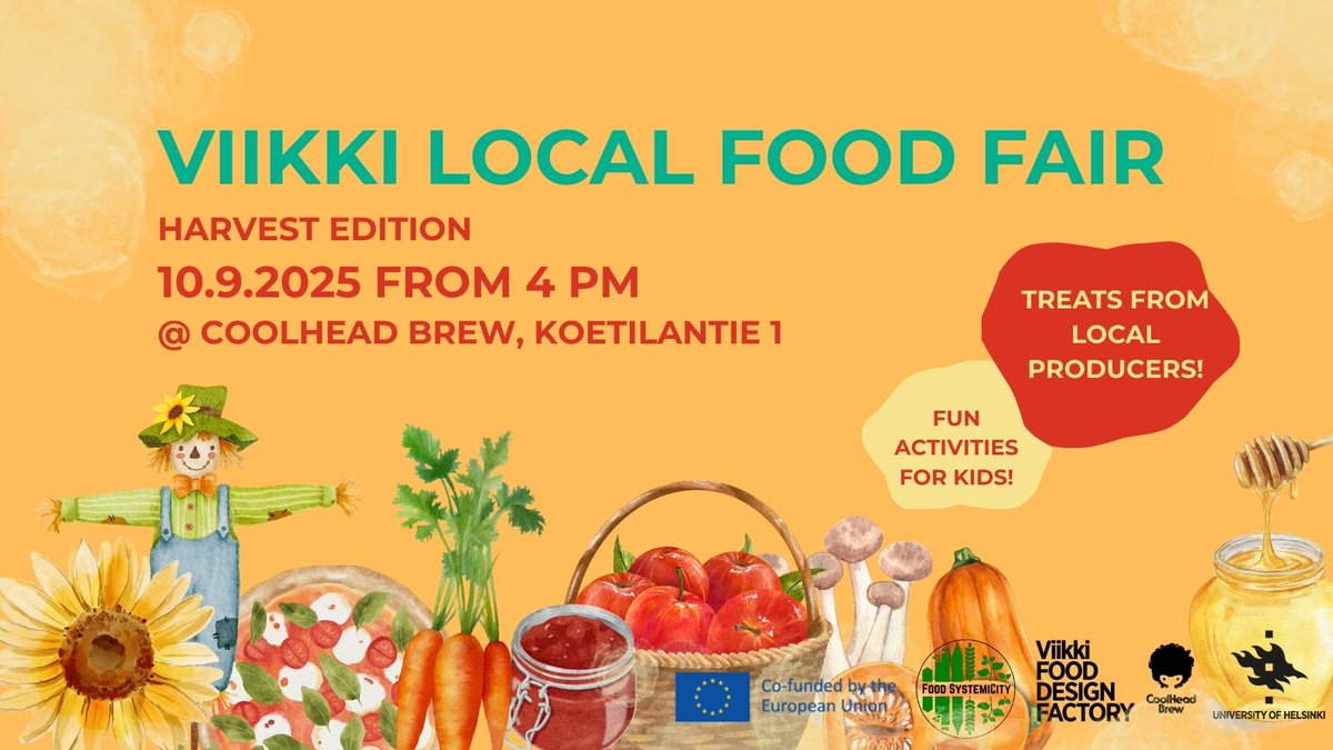 If you're in Helsinki today, drop by after work and join us for a celebration of local food, community and autumn vibes at the Viikki Local Food Fair - Harvest edition! 🍂More info👉 helsinki.fi/en/viikki-food…