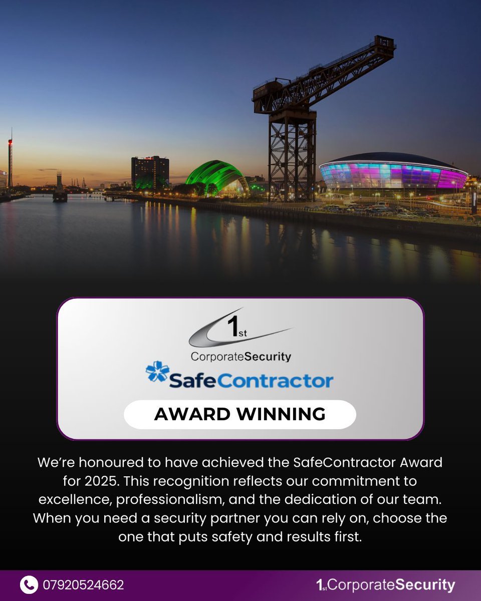 1st_corporate's tweet image. Proud to be recognised with the 2025 SafeContractor Award! This milestone showcases our ongoing commitment to safety, reliability, and delivering trusted security solutions. Thank you to our dedicated team for making it possible. 🔒

 #SafeContractor #CorporateSecurity