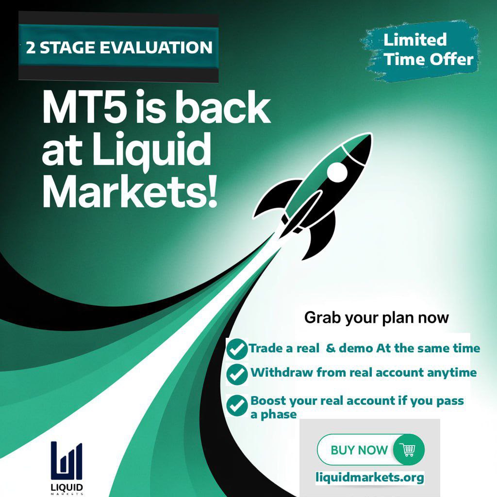 liquidmarkets_'s tweet photo. 🚀 MT5 is Back at Liquid Markets!

✅Portion of your subscription fee is deposited in your real account. 
✅ Withdraw from your real account while still completing your challenge.
✅ Boost your real account capital every time you pass a challenge phase.
 https://t.co/gqn5h3P2AY https://t.co/CcqiRAxTZa