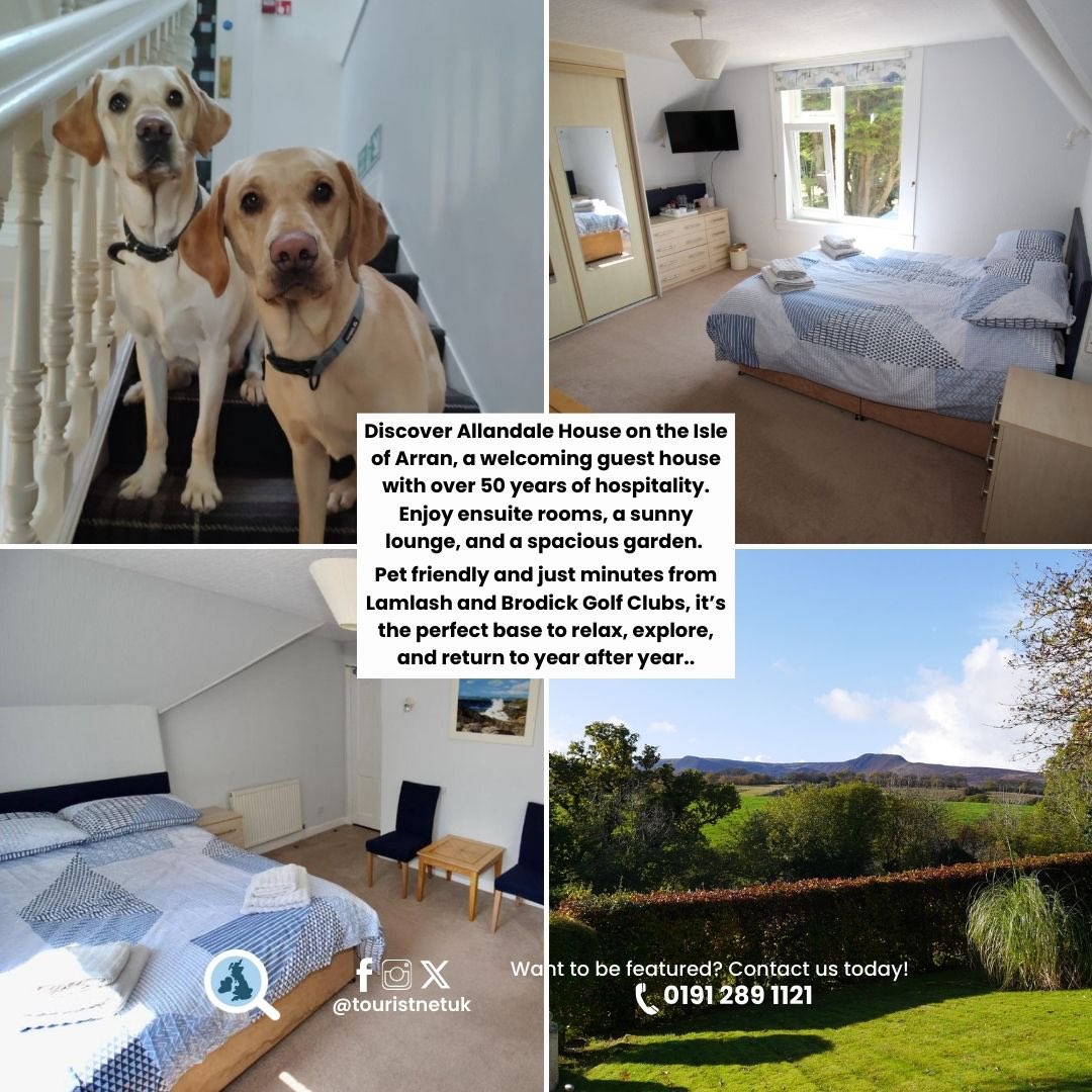 Looking for the perfect Isle of Arran getaway? Allandale House is a charming guest house with over 50 years of warm hospitality. 

Located in the heart of Arran, it offers cosy ensuite rooms, a sunny lounge to unwind, and a spacious garden to relax in after a day of exploring.
