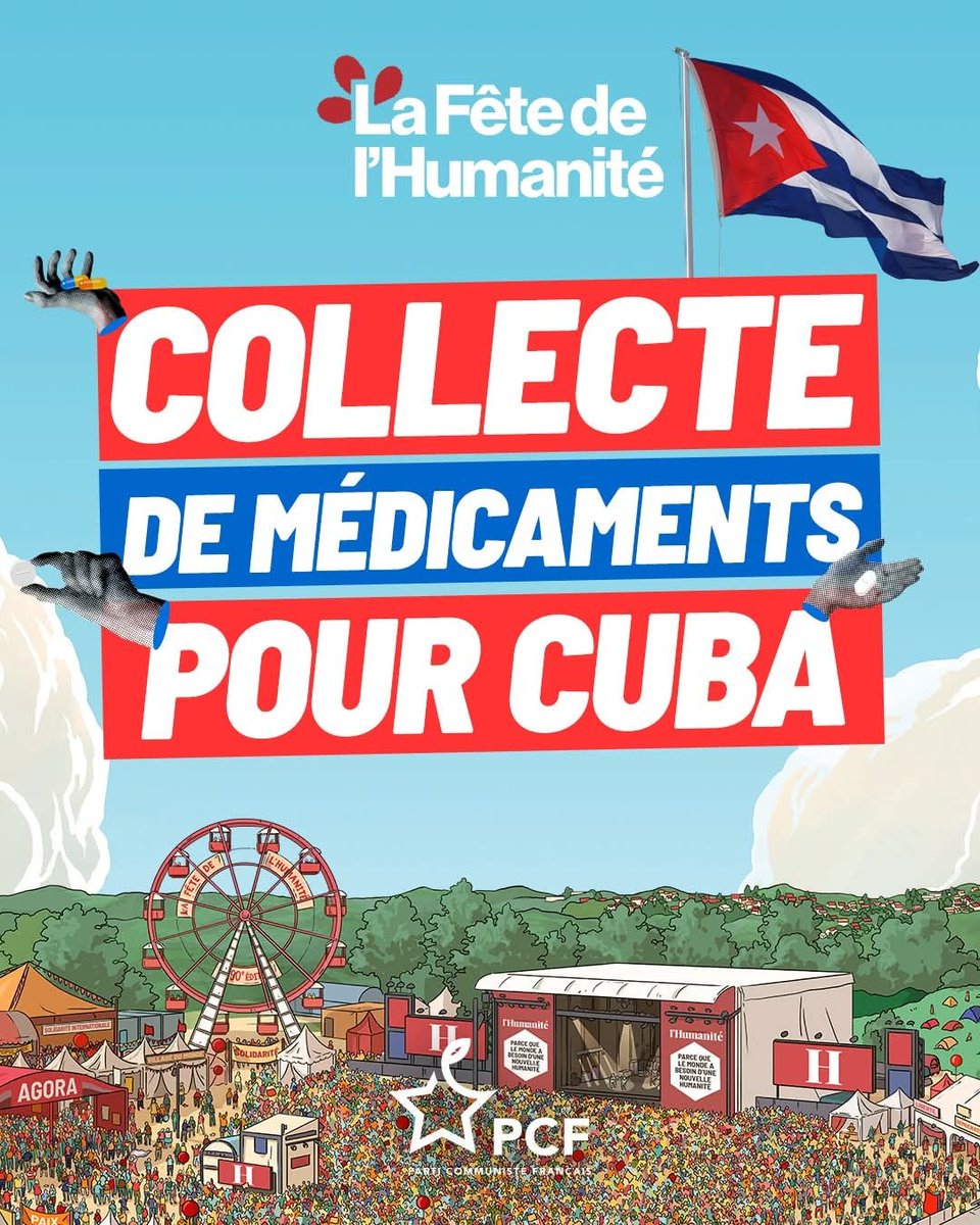 Vía🚩<a href="/PCF/">PCF</a> - <a href="/FetedelHumanite/">Fête de l'Humanité</a> 

El Partido Comunista Francés convoca a colecta solidaria  de medicamentos para #Cuba🇨🇺 en la Fȇte de L'#Humanité 2025: la mayor fiesta política/popular de #Francia🇫🇷.

❤️Merci ! 💪#CubaNoEstáSola

#TumbaElBloqueo ✊ <a href="/cubavsbloqueo/">Cuba Vs Bloqueo</a> 🧵
