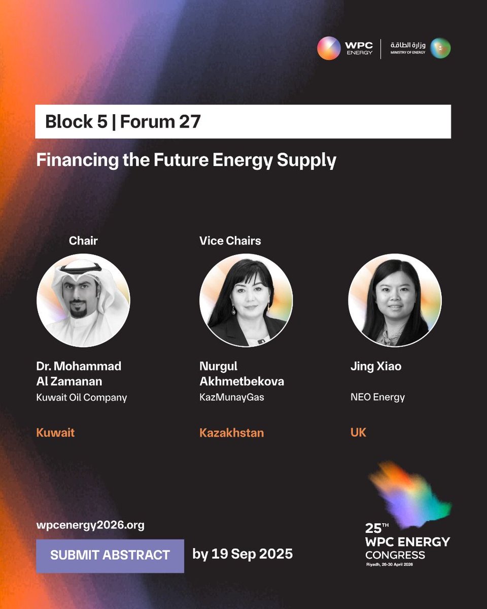 Join our distinguished Forum leaders at the
<a href="/25WPCEnergy2026/">25th WPC Energy Congress</a> as they examine the evolving energy investment landscape. 

More detail here: linkedin.com/posts/25th-wpc… 

#RoadtoRiyadh #25WPCEnergyCongressWPC 
Energy Ministry of Energy | وزارة الطاقة