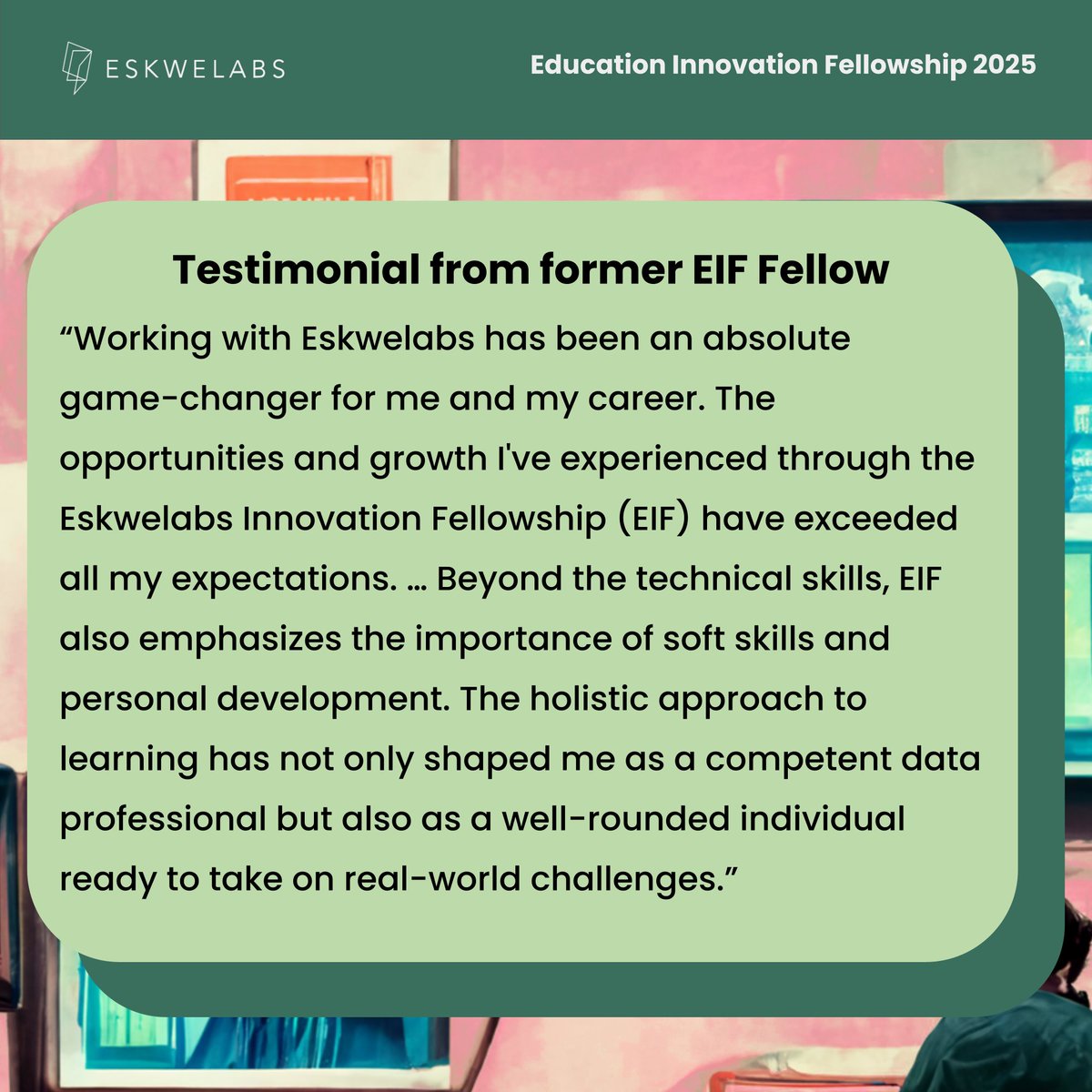 eskwelabs's tweet photo. 📣 Applications are OPEN for Eskwelabs' Education Innovation Fellowship - Cohort 8!

📅 Oct 1 – Dec 12, 2025
🕓 Apply by Sept 24, 2025

Build the future of learning with us. ✨
Scan the QR or visit our page to apply!
#Eskwelabs #EducationInnovationFellowship #EIF #EIFCohort8 https://t.co/CrYP4aTk4J