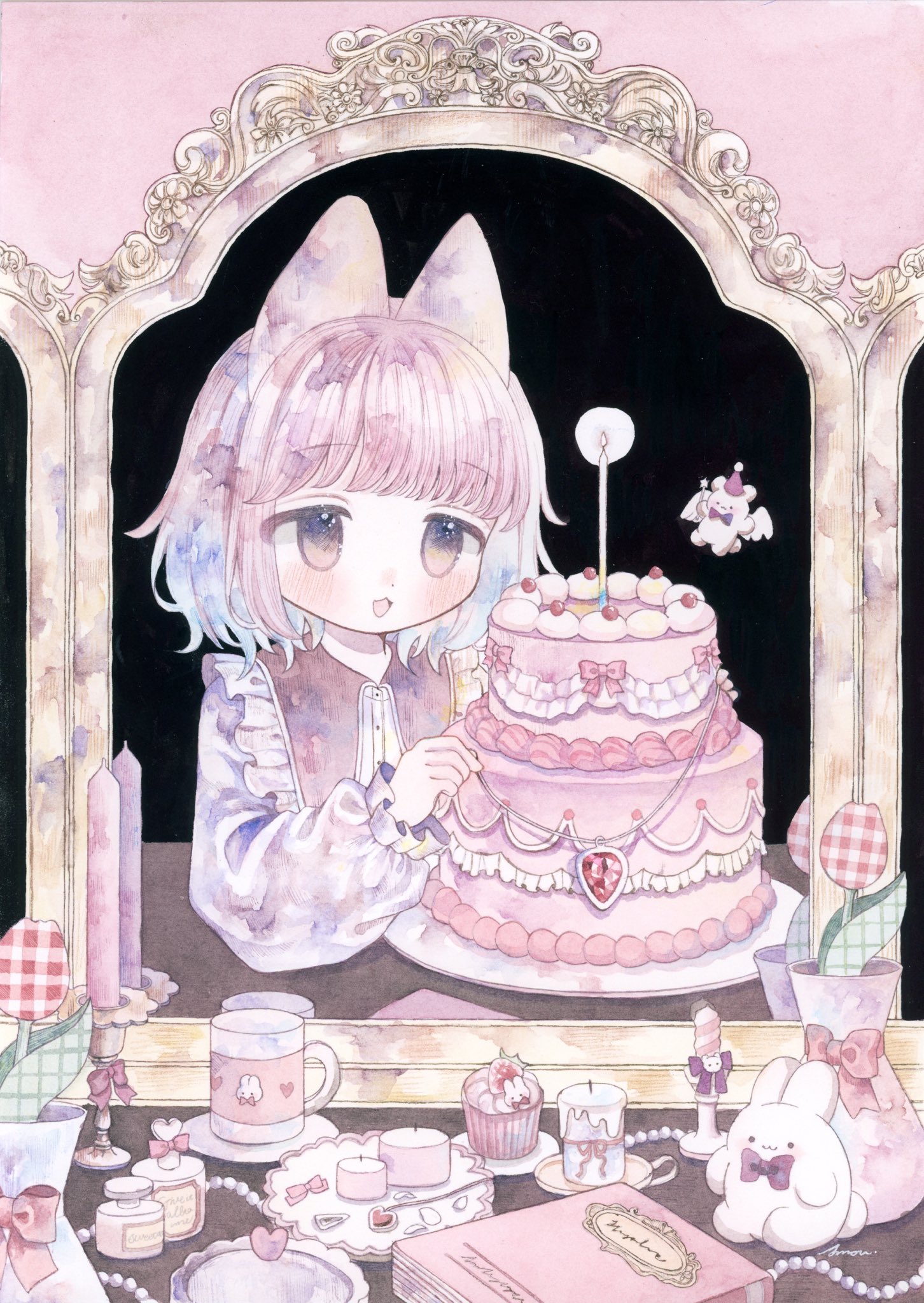 月兎-Tsukito-︎︎さま専用（原画）青い月の秘密【SM／水彩／#2624】 おすぎ@夏コミ新刊委託販売中 on X: 