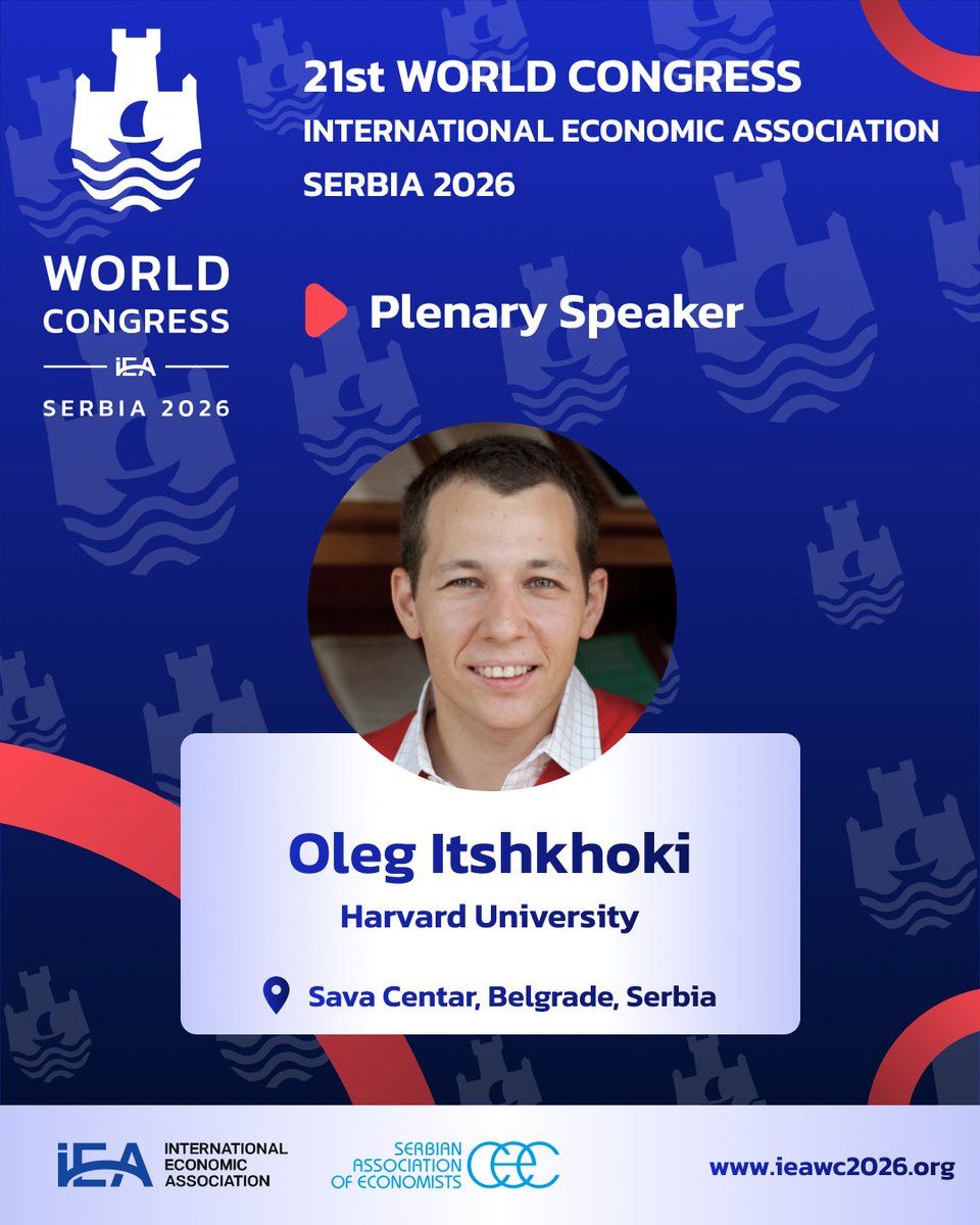 The 21st IEA World Congress will feature Oleg Itskhoki (Harvard University) as one of the plenary speakers.

More about the Congress: ieawc2026.org
