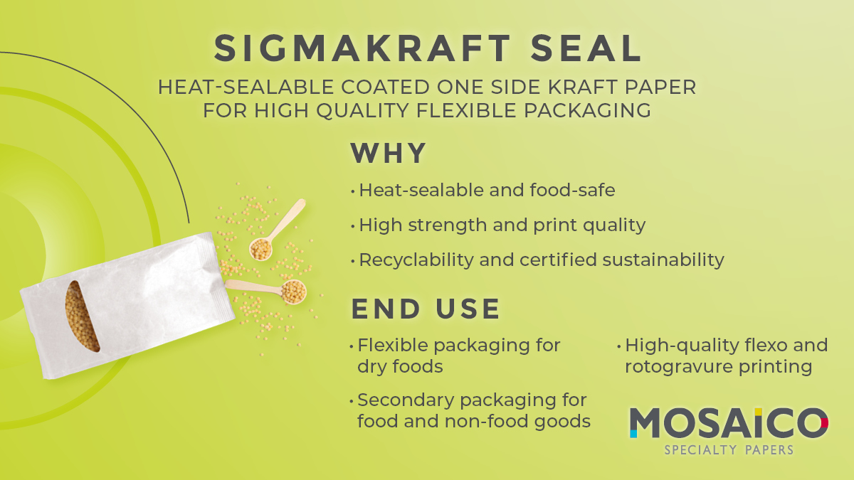 Sigmakraft Seal is Mosaico's one-side coated kraft paper designed for high-performance, low-impact flexible packaging.
High performance. Circular thinking.
𝑴𝒂𝒅𝒆 𝒃𝒚 𝑴𝒐𝒔𝒂𝒊𝒄𝒐 𝑺𝒑𝒆𝒄𝒊𝒂𝒍𝒕𝒚 𝑷𝒂𝒑𝒆𝒓𝒔.

Explore Mosaico’s range 🔗 mosaicopapers.com/en