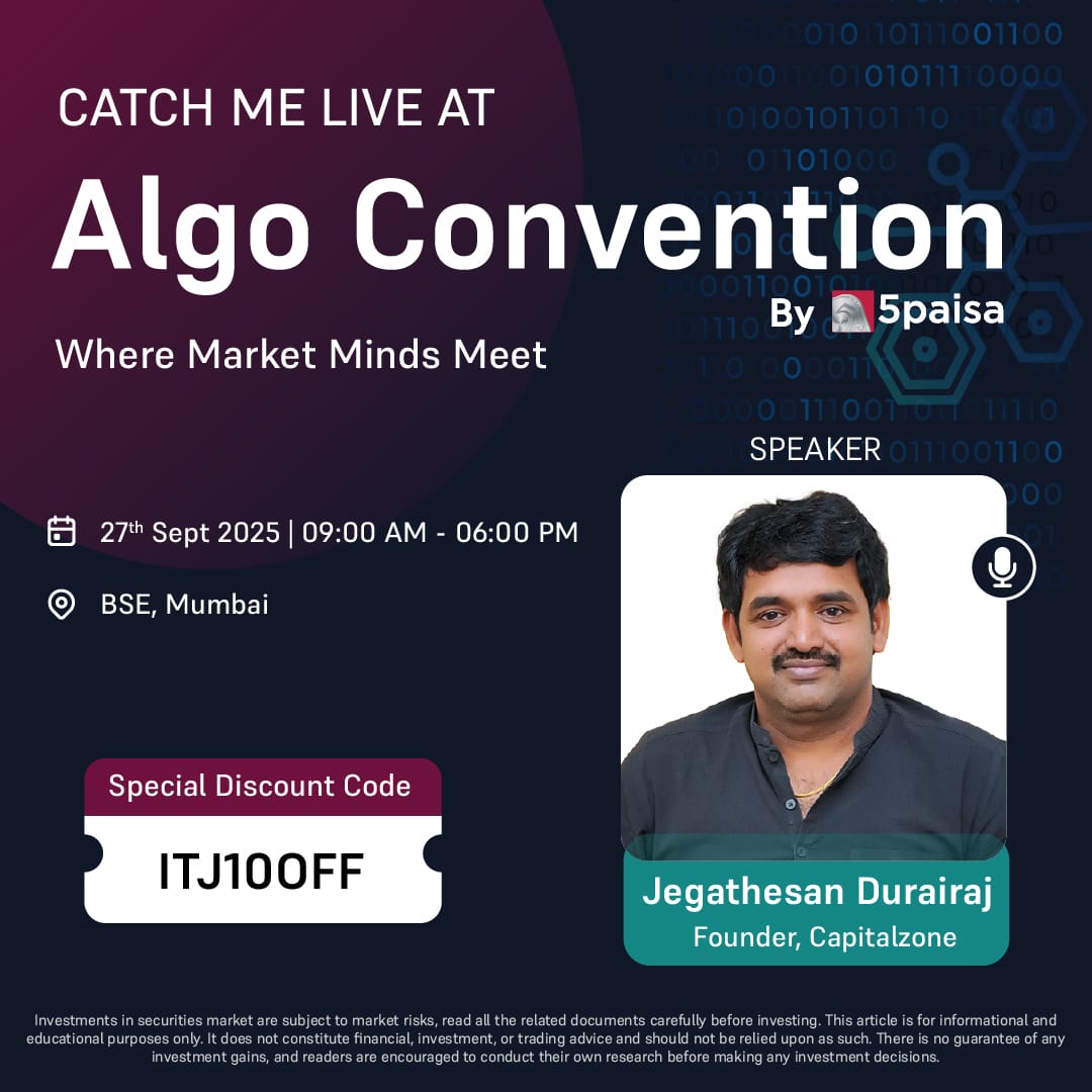 itjegan's tweet photo. Honoured to be a speaker at the Algo Convention by 5paisa: Where Market Minds Meet.

📅 27 Sept 2025 | 📍 BSE, Mumbai
🎟️ Register now: https://t.co/MwCj41URrg | Use the code for discount : ITJ10OFF

@5paisa @YashKansara16 https://t.co/cERNcliR25