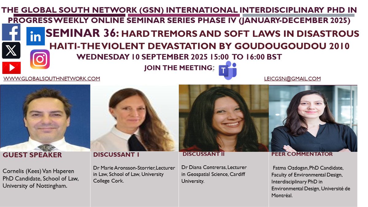 GLOBALSOUTHNET2's tweet image. HAPPENING TODAY
#emergencypreparedness #EmergencyResponse #crisiscommunication #Leicester #Nottingham #Disastermanagement #DisasterRelief #earthquake #earthquakesystem #InternationalLaw #seminar #phdchat #RiskAssessment #disaster #goudougoudou #Asia #haitian #GlobalSouth