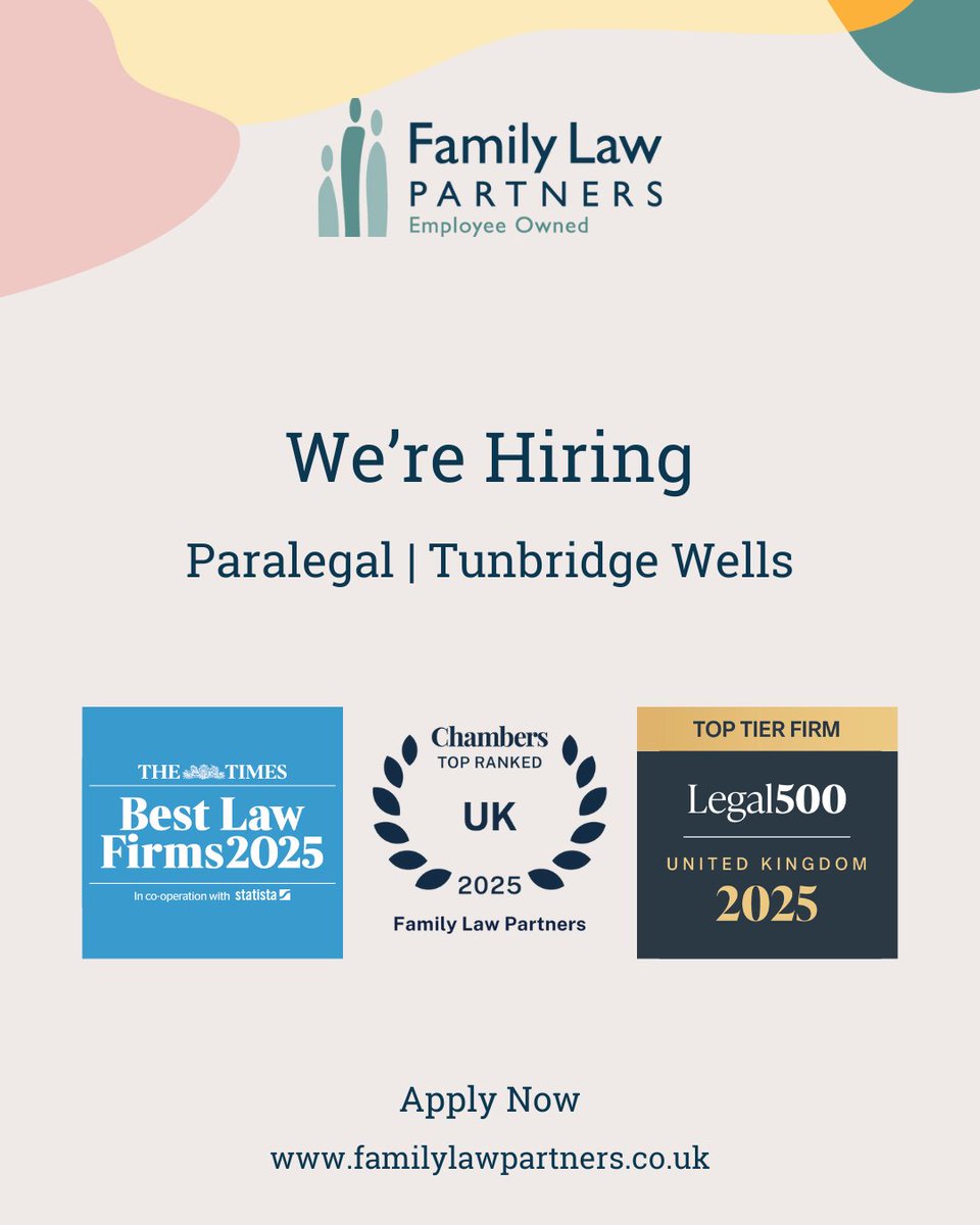 We’re hiring a Paralegal.

Join our Tunbridge Wells team and work alongside specialist family lawyers, gaining hands-on experience in all areas of family law.

👉 Apply here: linkedin.com/jobs/view/4296…

#LegalCareers #ParalegalJobs #FamilyLawUK #Hiring