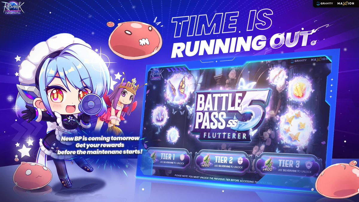 Ragnarok Landverse: Genesis (@rol_genesis) on Twitter photo Battle Pass 5 ends soonβclaim your rewards before maintenance starts tomorrow! πβ¨
And get ready, the new Battle Pass starts tomorrow! π Battle Pass 5 ends soonβclaim your rewards before maintenance starts tomorrow! πβ¨
And get ready, the new Battle Pass starts tomorrow! π