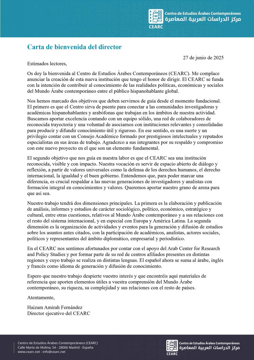 Desde el #CEARC os damos la bienvenida al nuevo curso con energías renovadas. Os invitamos a conocernos y seguirnos en redes sociales.

Aquí recuperamos la carta de bienvenida del director en la que presenta la nueva institución y sus líneas de trabajo:

cearc.net/carta-de-bienv…