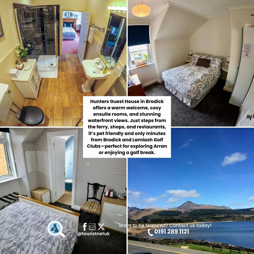 Stay right on the shore in Brodick at Hunters Guest House, where warm hospitality and relaxed charm make every visit memorable. 

With ensuite rooms, free Wi-Fi, and a sunny deck perfect for morning coffee overlooking the bay, it’s a true Arran gem.