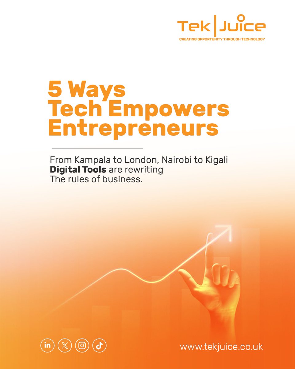 TekjuiceUganda's tweet image. Tech isn’t just for big corporations.

From mobile money to AI, digital tools are powering everyday entrepreneurs to grow, adapt &amp;amp; thrive.

Here are 5 ways tech empowers entrepreneurs 👇
#DigitalEmpowerment #InnovationForAll