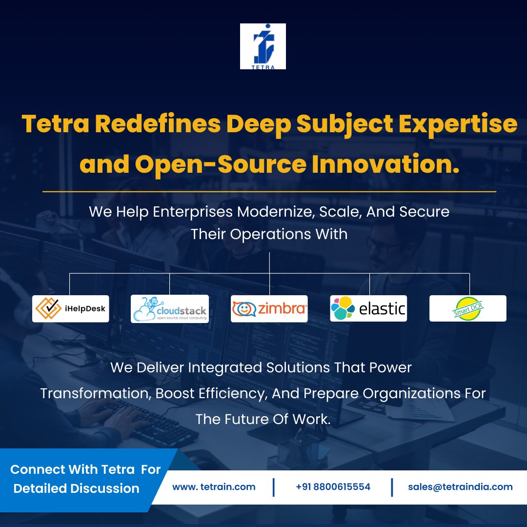 Tetrain_'s tweet image. At Tetra, we combine deep subject expertise with open-source innovation to help enterprises modernize, scale, and secure their operations.

Call us now: +91-8800615554

#helpdesk #cloudstack #zimbra #elkstack #smartDCR #software #tetrain