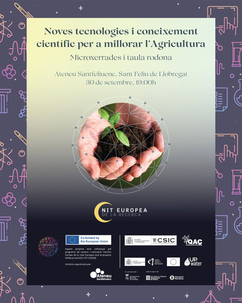 Institute for Advanced Chemistry of Catalonia (@iqac_csic) on Twitter photo 🌿 Ens apropem a la #NitRecerCat 2025!
El 30 de setembre, a les 19h, organitzem aquest activitat de microxerrades i taula rodona a l’<a href="/ateneusf/">Ateneu Santfeliuenc</a> perquè coneixeu la recerca que estem fent per fer front als reptes agrícoles de manera sostenible i innovadora.
Us hi esperem! 🌿 Ens apropem a la #NitRecerCat 2025!
El 30 de setembre, a les 19h, organitzem aquest activitat de microxerrades i taula rodona a l’<a href="/ateneusf/">Ateneu Santfeliuenc</a> perquè coneixeu la recerca que estem fent per fer front als reptes agrícoles de manera sostenible i innovadora.
Us hi esperem!