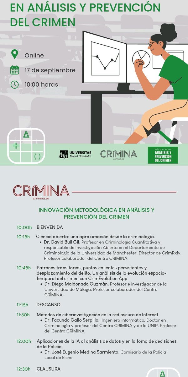 IAICMalaga's tweet photo. 🧐📉💻 Innovacion metodológica en análisis y prevención del crimen ➡️ Jornada online y gratuita en la que interviene nuestro investigador @_diego91_ 

¿Te apuntas? ¡Te esperamos!
https://t.co/JVuhxLnV1M https://t.co/yFBKix5kzF