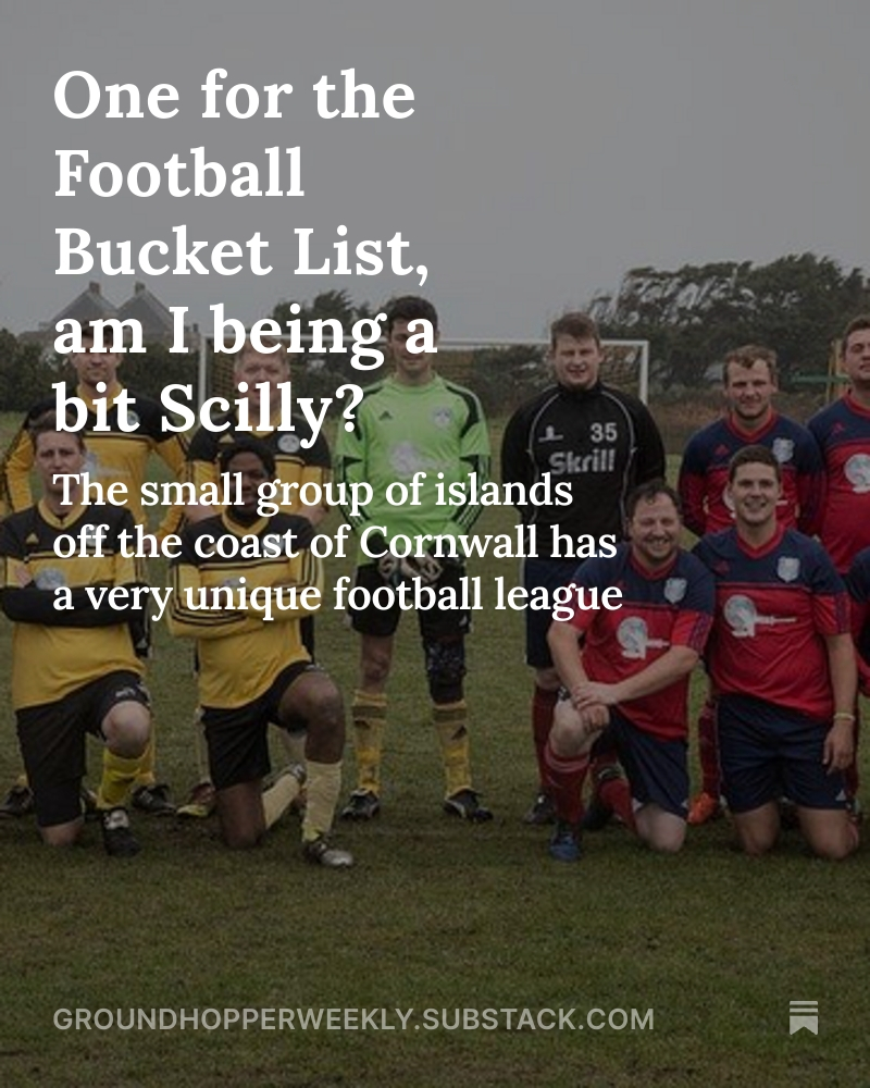 groundhopweekly's tweet photo. New article out now!
@irnsbru writes about his desire to visit the
@IOS_WSFL. He also talks about the history behind this two team league.
https://t.co/jHLYLkNU8M
#nonleague #nonleague #groundhopping #groundhopper #smallestleagueintheworld #islesofscilly #scillyisles https://t.co/kbTA4kqf7t
