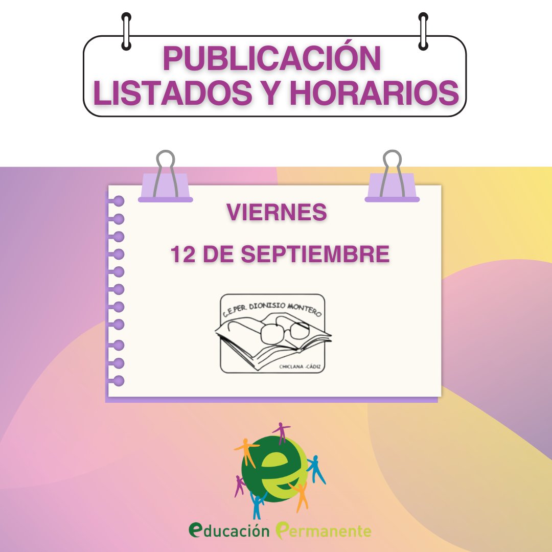Hoy finaliza el plazo de matriculación extraordinario en <a href="/edpermanente/">Educación Permanente Personas Adultas Andalucía</a> y el próximo viernes se publicarán los listados de los distintos grupos de cada plan educativo. Recuerda: el lunes 15 nos vemos en la sala Box de <a href="/ayto_chiclana/">Ayuntamiento de Chiclana de la Frontera</a> <a href="/chiclana/">Chiclana</a> <a href="/EducaAnd/">Consejería Desarrollo Educativo y FP</a>