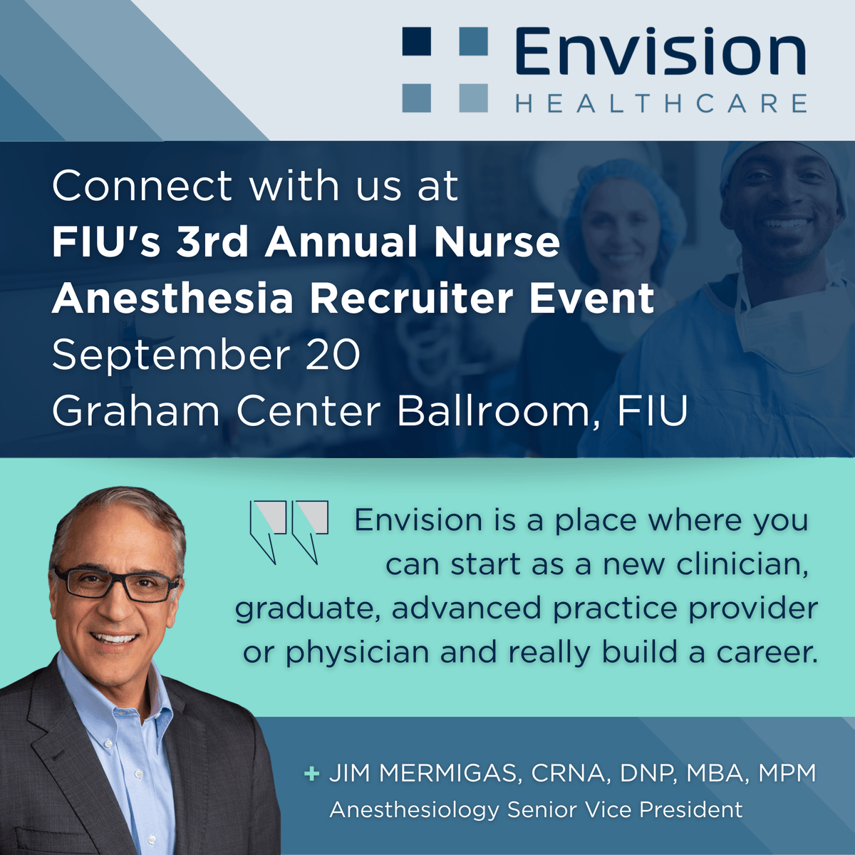 Cruise by the #FIU 3rd Annual Nurse Anesthesia Recruiter Event on Sept. 20 to explore career opportunities with our #CRNA leaders and recruiters. We’ll be showcasing why the brightest CRNAs choose us. Preview our available #CRNAjobs here: hubs.la/Q03DPTHt0.