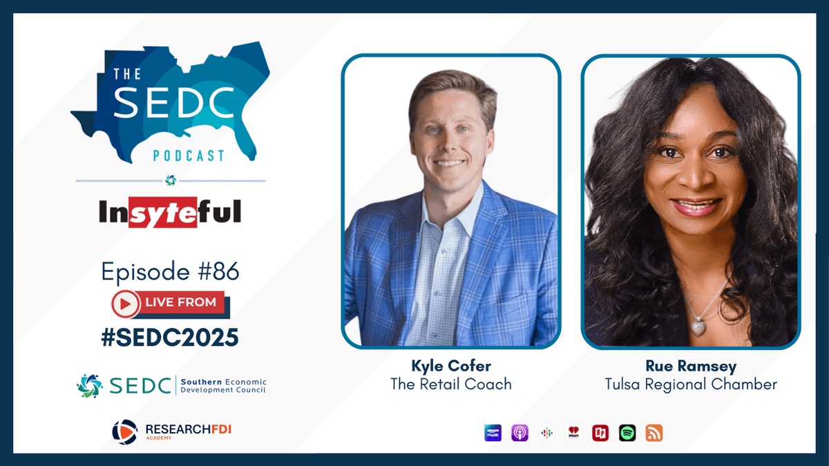 Southern Economic Development Council (@sedcouncil) on Twitter photo The SEDC Podcast Presented by Insyteful was live from #SEDC2025. Check out great interviews with Kyle Cofer of The Retail Coach and Rue R. of the Tulsa Regional Chamber. Listen at ow.ly/GApC50WUGZW. The SEDC Podcast Presented by Insyteful was live from #SEDC2025. Check out great interviews with Kyle Cofer of The Retail Coach and Rue R. of the Tulsa Regional Chamber. Listen at ow.ly/GApC50WUGZW.