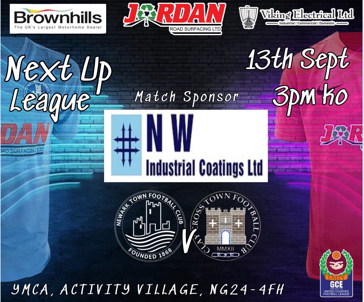 Next up…

We welcome our old adversaries <a href="/claycrosstownfc/">Clay Cross Town Football Club</a> from our Central midlands days down to the <a href="/YMCANewark/">YMCA Newark and Sherwood</a> this coming Saturday in the <a href="/utdcos/">UCL</a> 

<a href="/ntfcsupporters/">Newark Town Supporters Club</a>  your support would be invaluable to us and the boys as they look to continue where they left off at the weekend